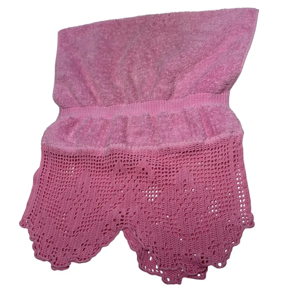 Vintage Hand Towel Made in Italy Crochet Lace Trim Cotton Terry Gabel